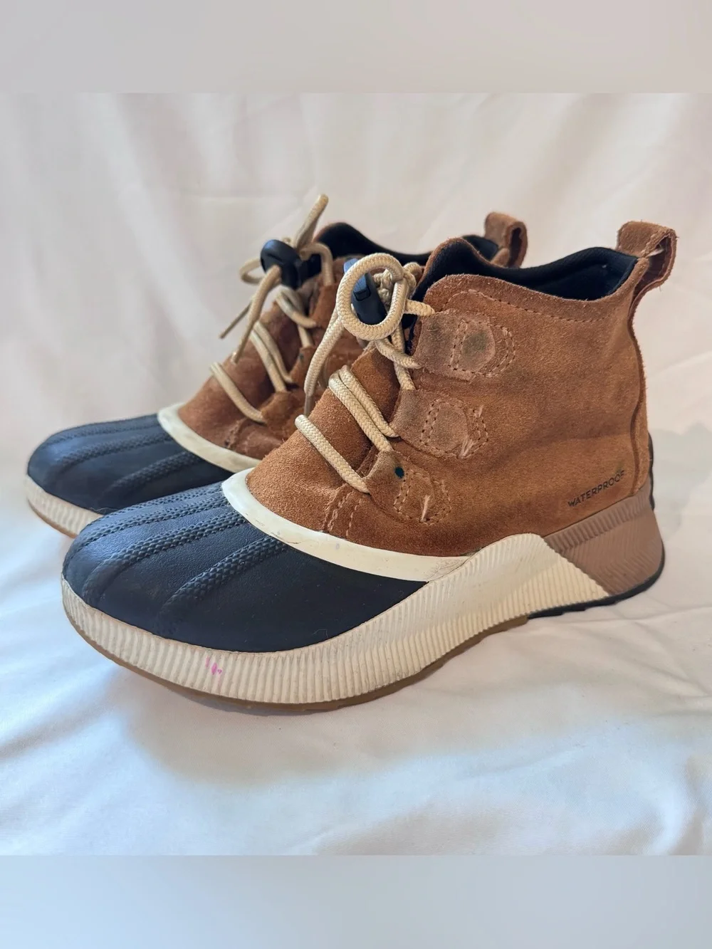 Sorel Youth kids Out N About Classic Boots Waterproof Sz 3 Tan Brown Navy Winter